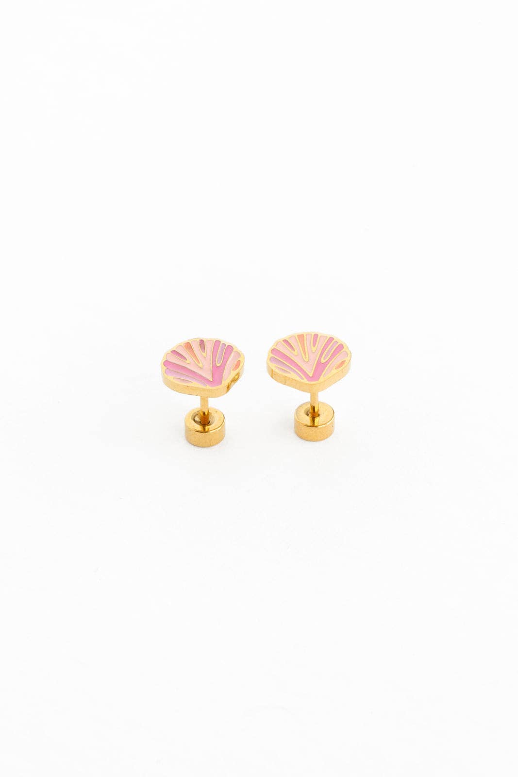 Pink Seashell Stud Earring - Hypoallergenic, Flat Back, Girl