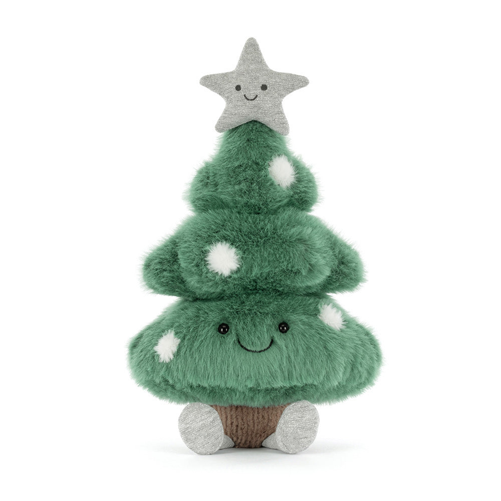 Close-up of the Amuseables Christmas Tree showing colorful ornaments and quirky facial expression, ideal for holiday gifts.