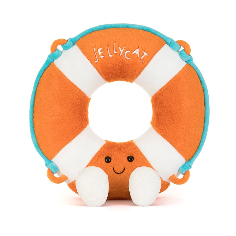 Amuseables Life Ring SS26 being held by a child, demonstrating the plush toy's appeal and cuddly nature, perfect for gifts.
