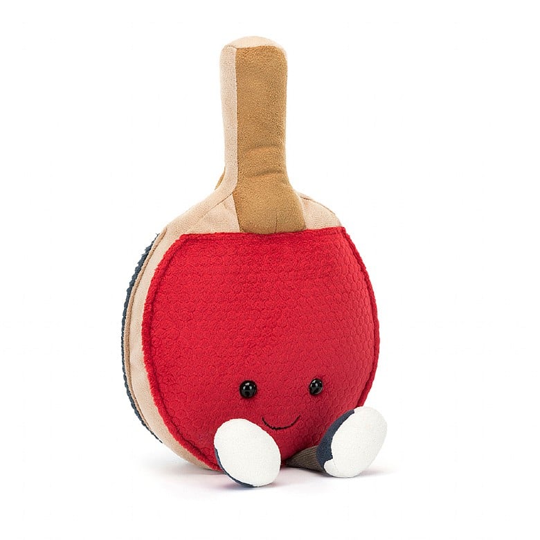 Colorful Amuseable Sports Plush Toys from JellyCat displaying a cute table tennis paddle design with textured red and beige panels, ideal for kids and collectors.