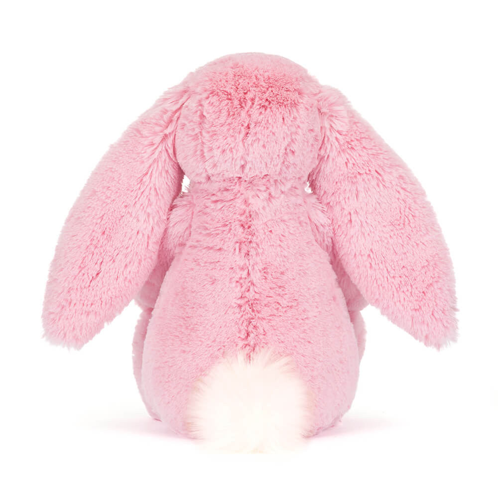 Cozy Blushkin Blossom Luxe Bunny by JellyCat, featuring a sitting height of 9 inches, perfect for cuddling or display.