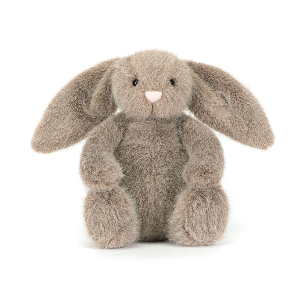 Front view of the Fawn Flufflet Bunny by JellyCat, showcasing its charming face and plush body.