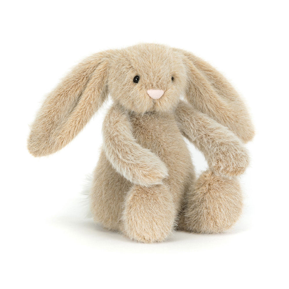 Adorable Oat Flufflet Bunny by JellyCat, featuring soft beige fur and long floppy ears, perfect for cuddles.