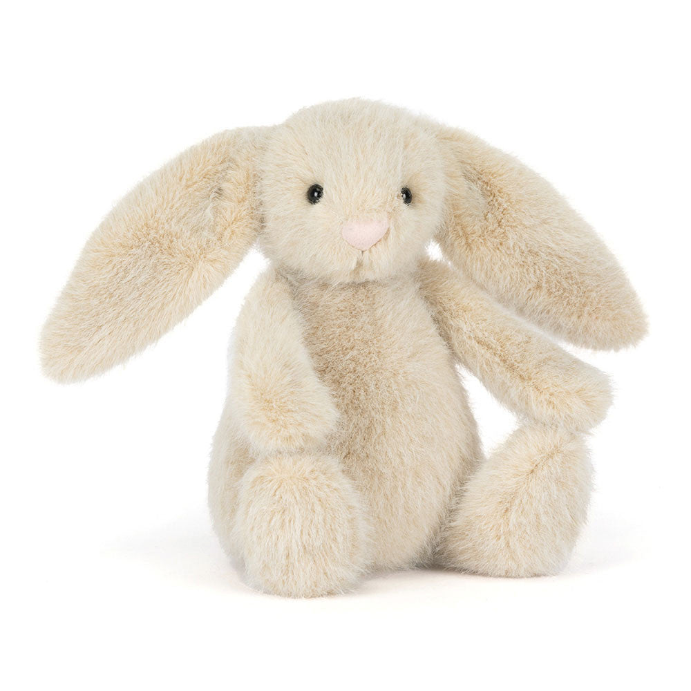 Adorable Wheat Flufflet Bunny by JellyCat, featuring soft plush fur and oversized ears, perfect for cuddling and comforting.