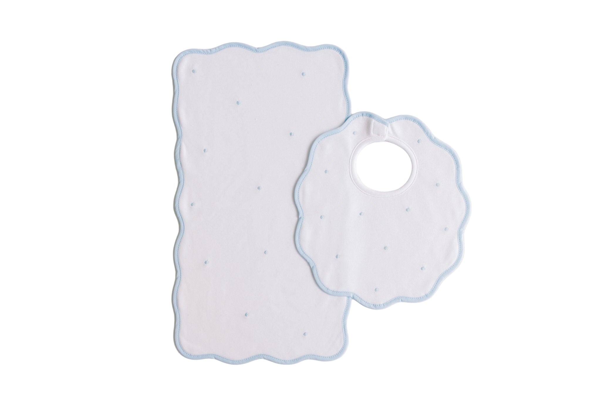 Bib & Burp – Blue Embroidered Dots