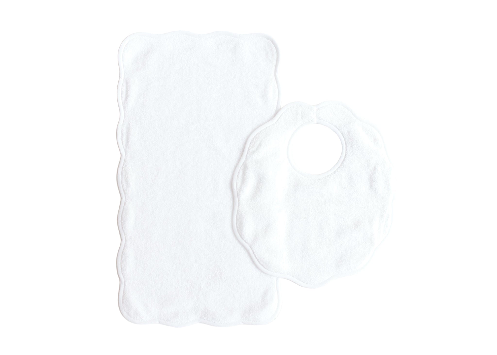 Bib & Burp Set - white solid scalloped edge