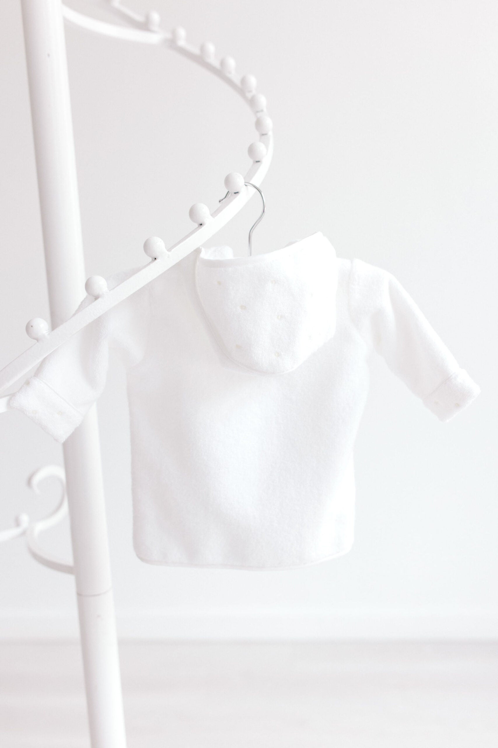 Baby Bathrobe – White with Ecru Dots