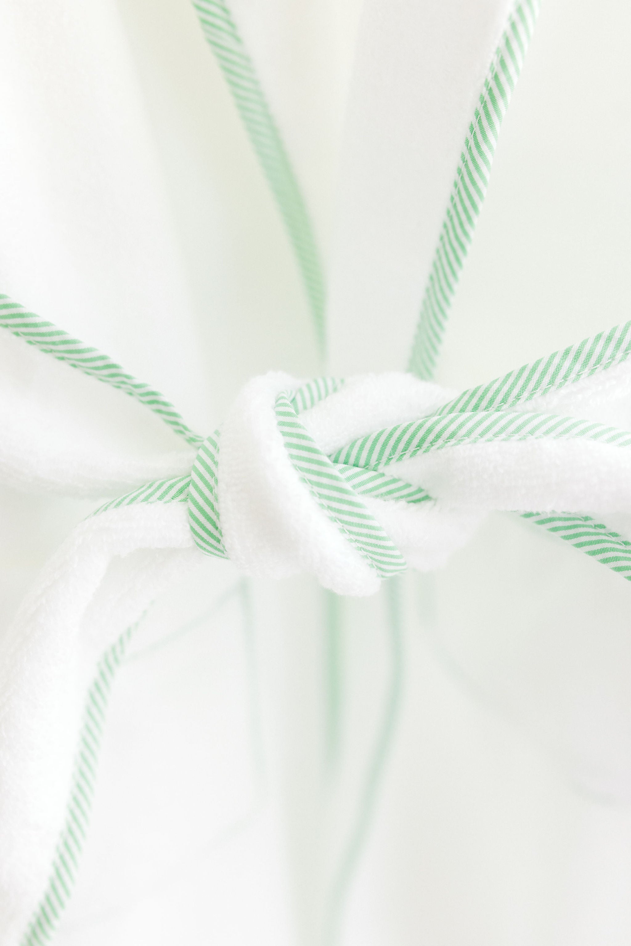 Bathrobe White Terry w/Hood and Green Stripe