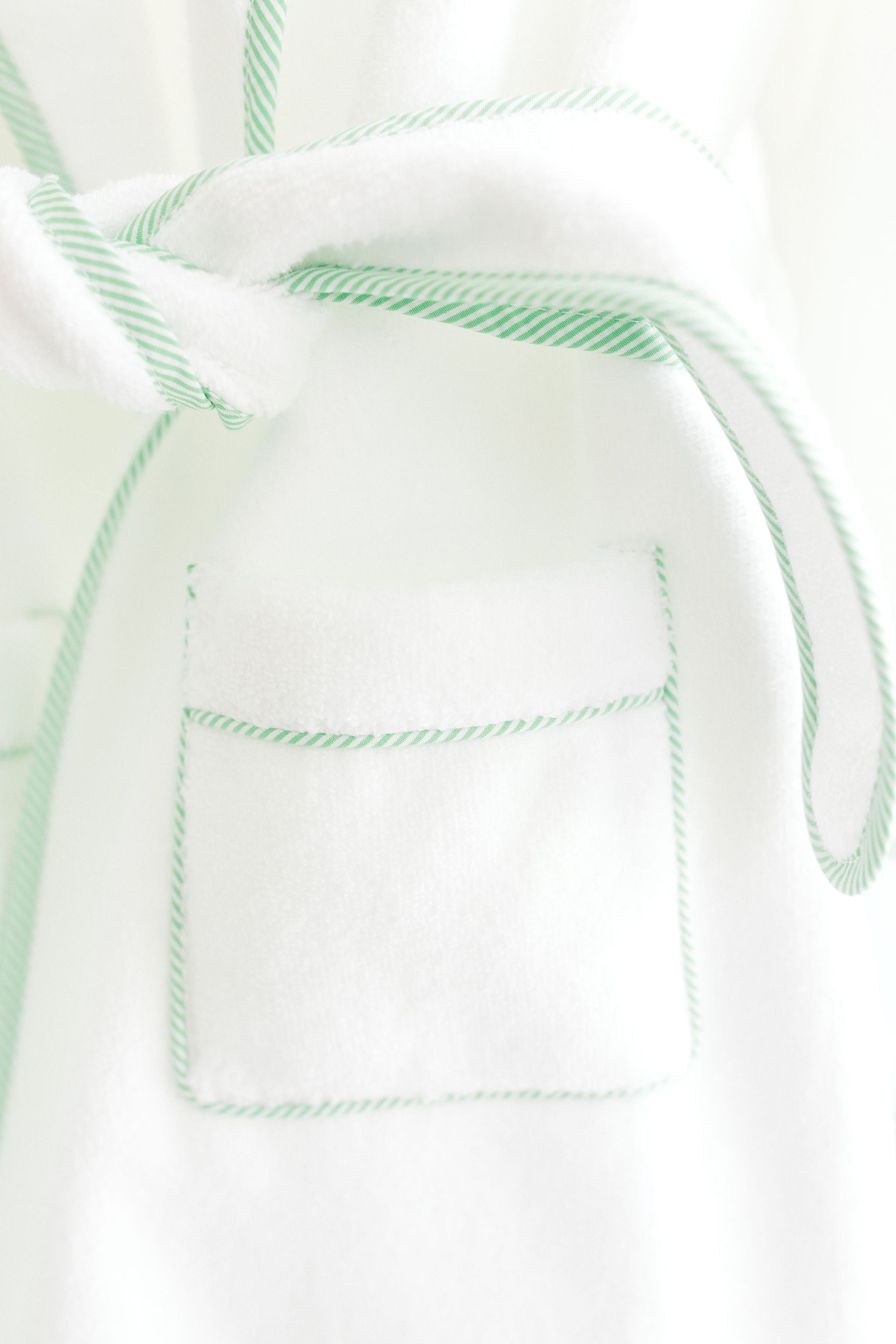Bathrobe White Terry w/Hood and Green Stripe