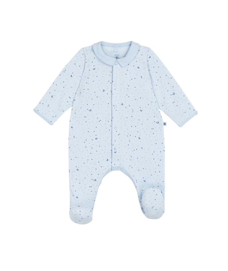 Baby Boy Front Snap Moon Star Footie w/ Collar Blue F26