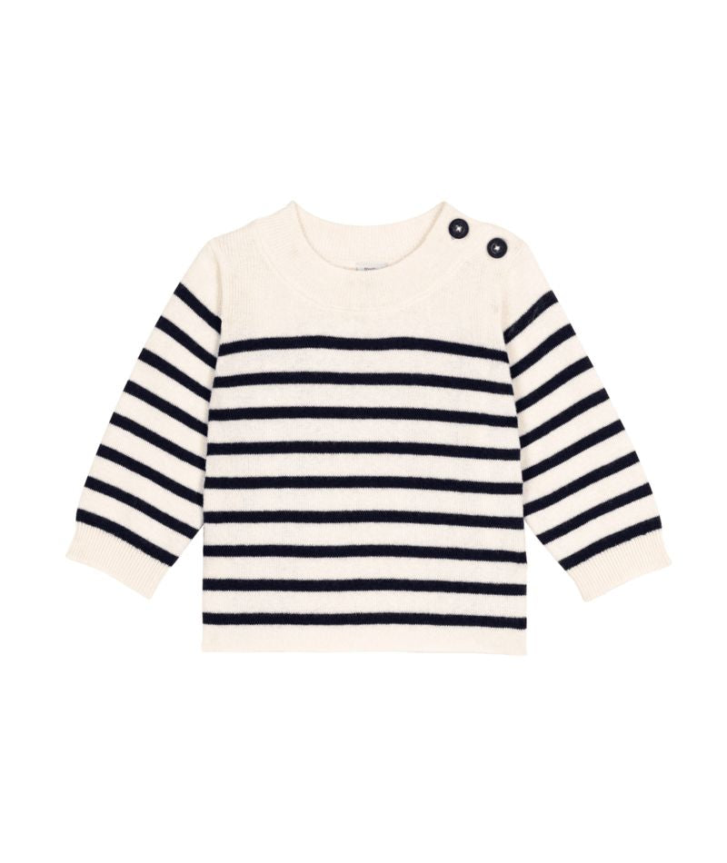 Baby Boy Knit Stripe Sweater White Navy F26
