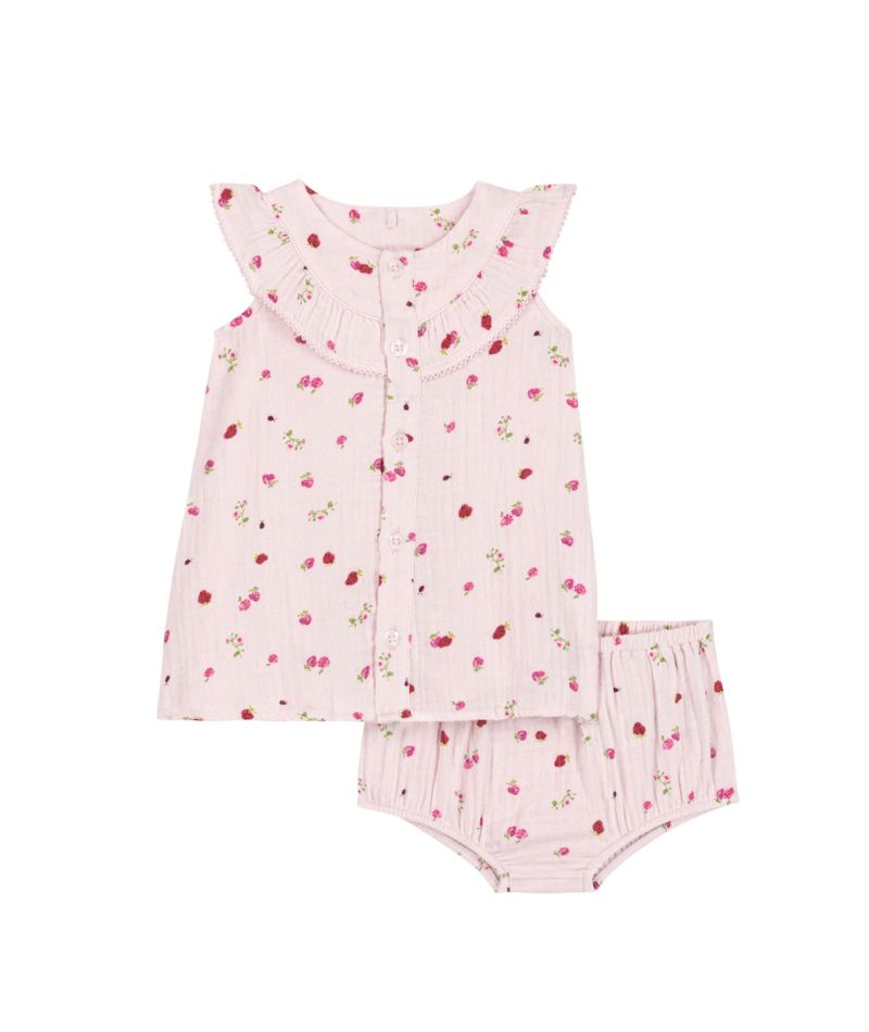 Baby Girl Sleeveless Berry Print Dress with Bloomer