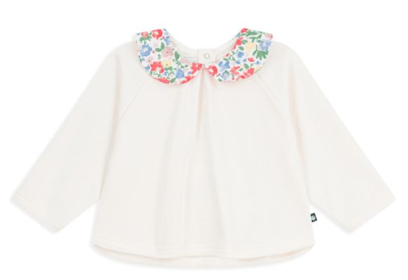 Baby Girl Sweatshirt w/ Floral Collar Cream F26