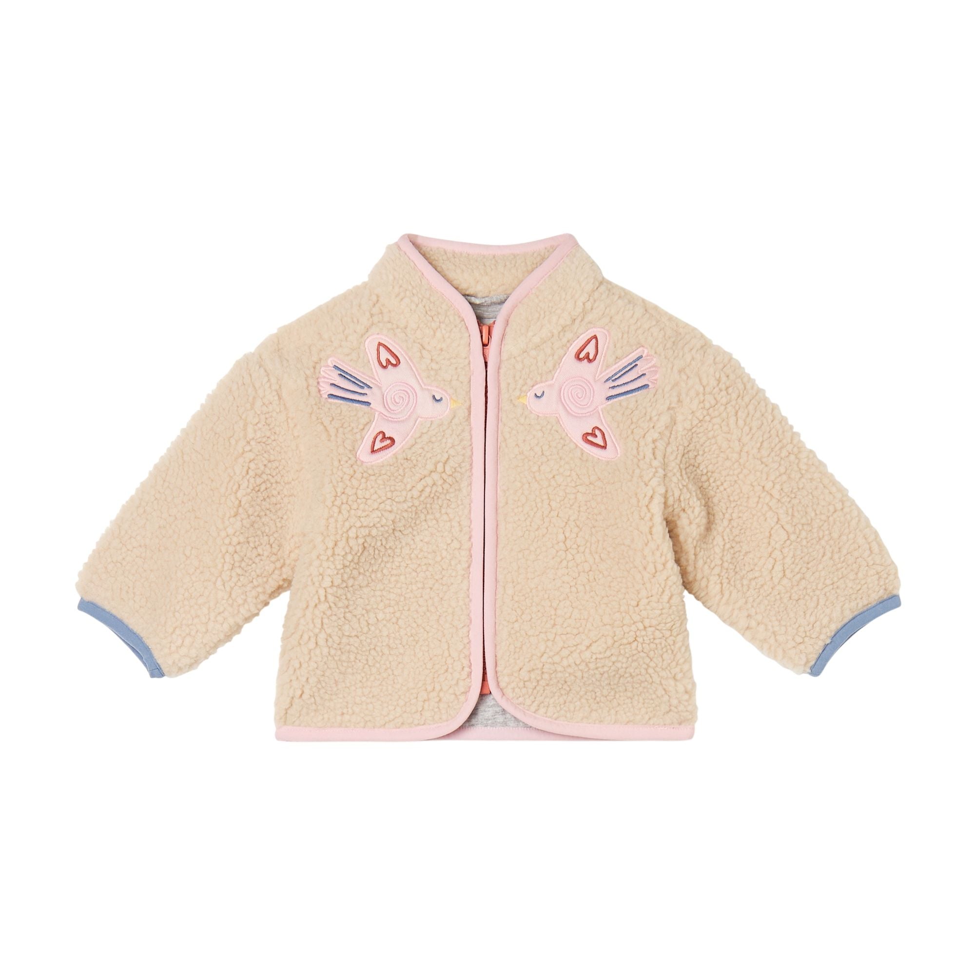 Baby Girl Teddy Jacket with Bird Patches