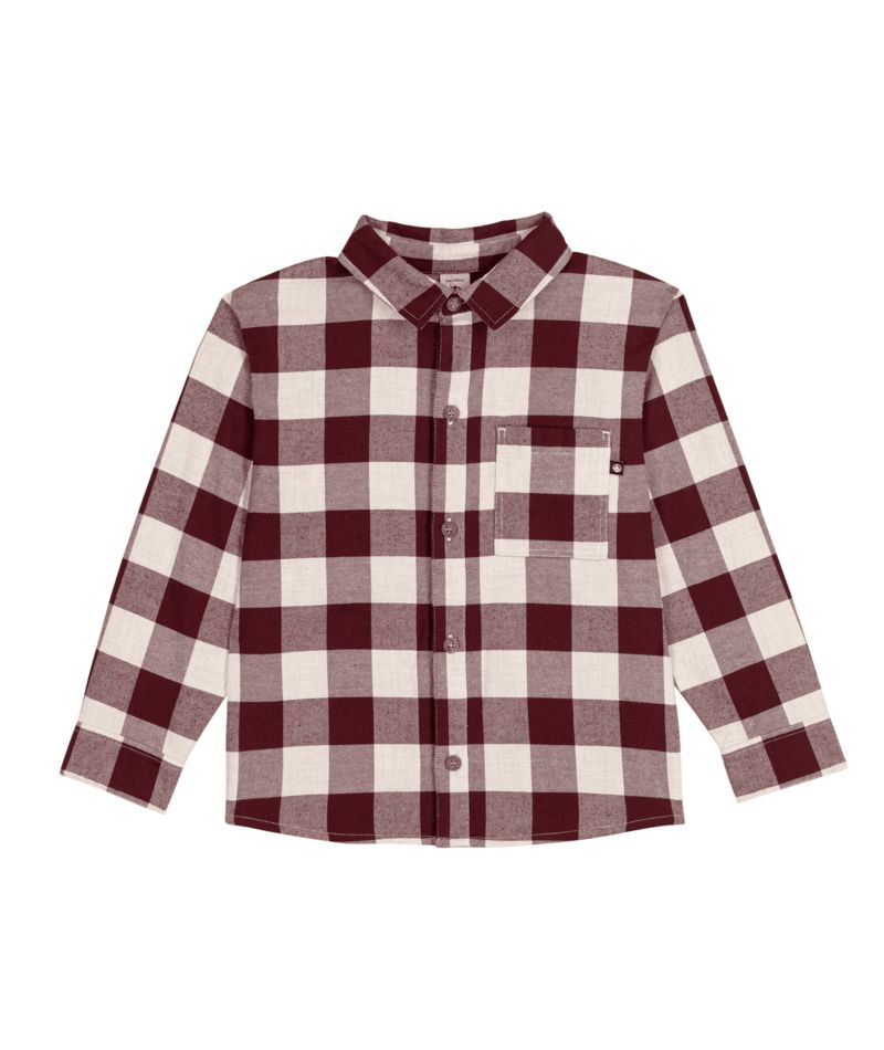 Boy LS Check Shirt Burgundy Cream F26