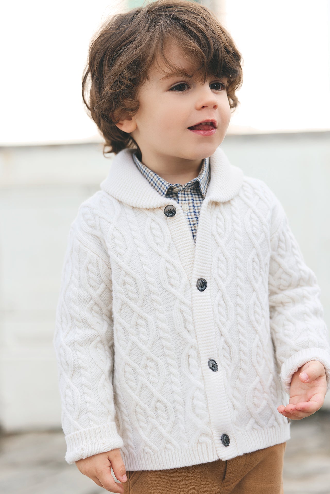 Cardigan Ecru Shawl collar Knitwear Cable