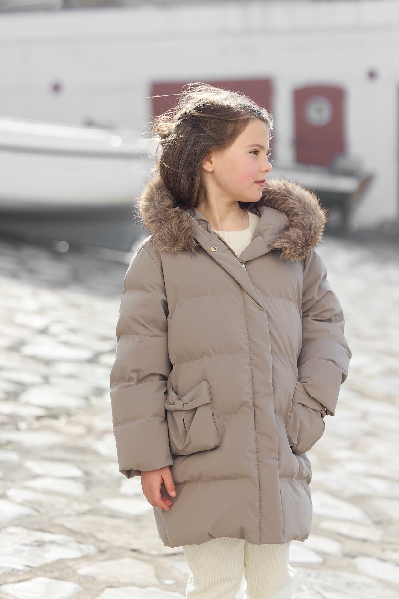 Down jacket long Taupe
