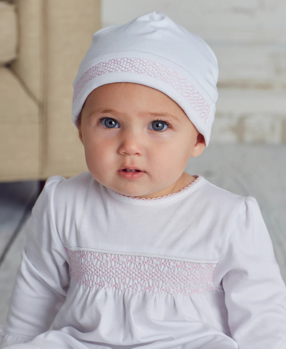 Hand Smocked CLB Charmed Pink/White Hat