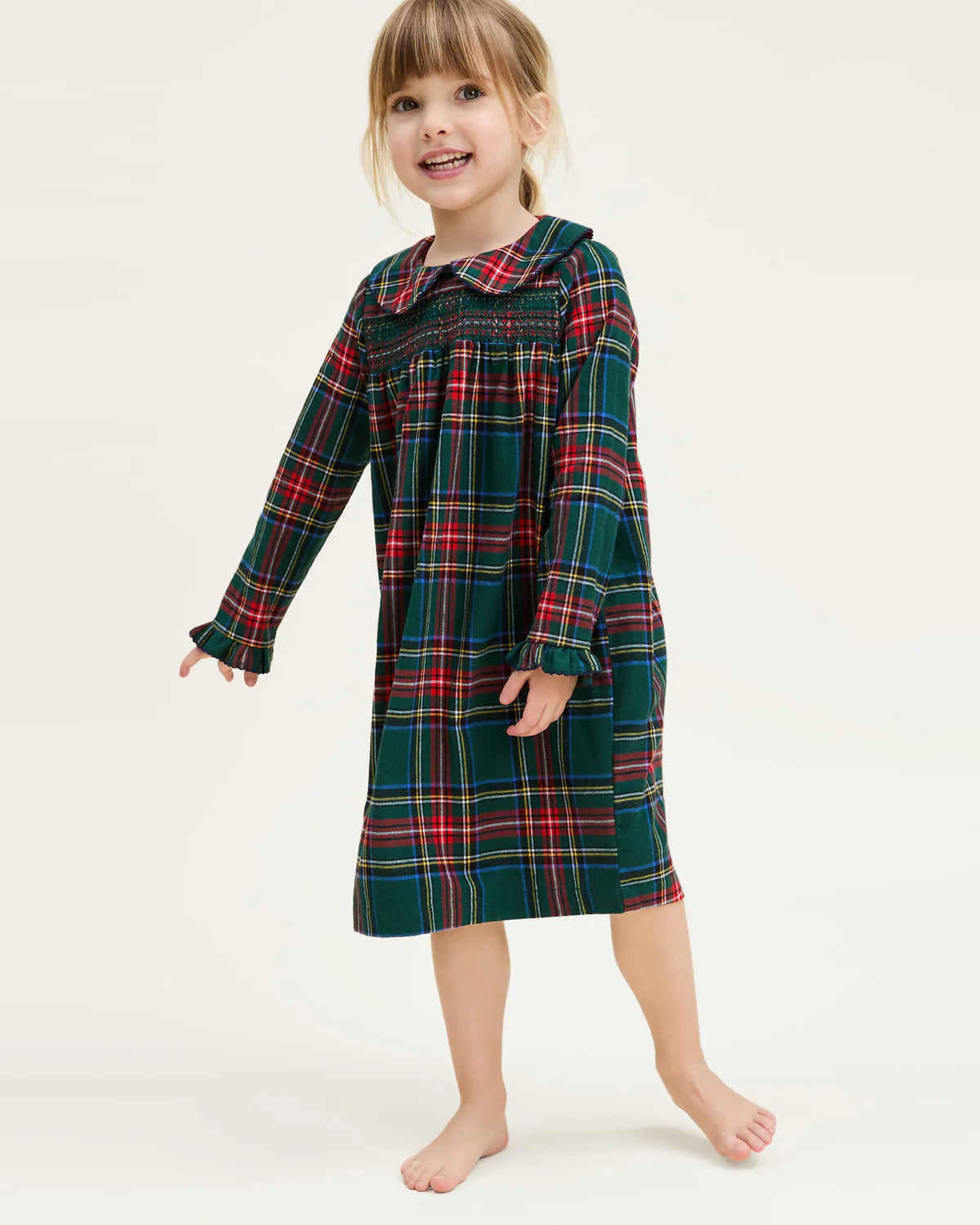 Children's Brushed Twill Eloise Nightgown Ken Pld modelled by a child, illustrating the gown's perfect fit and cozy style.