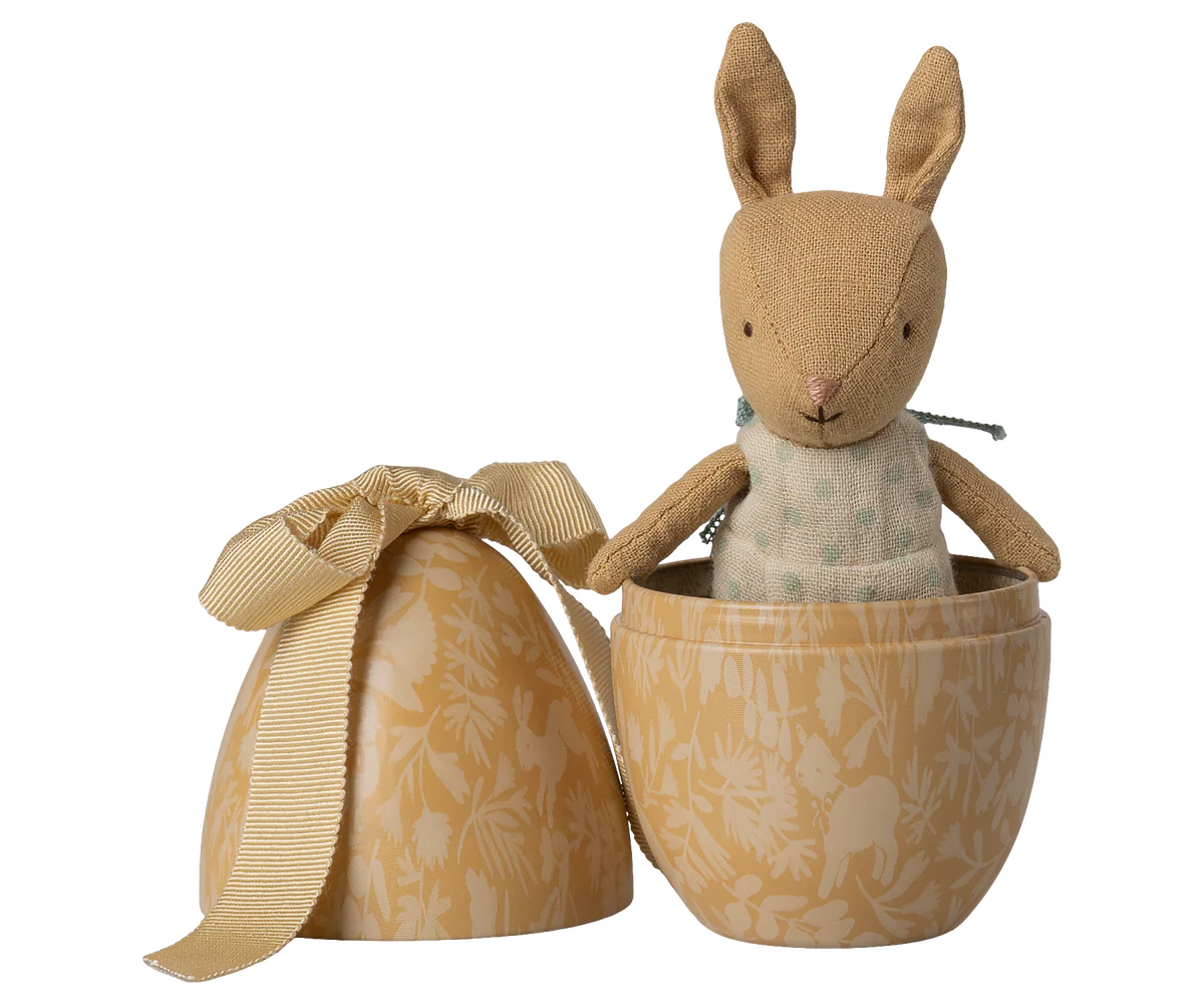 Easter Egg with Micro Rabbit, Small - Cream Yellow