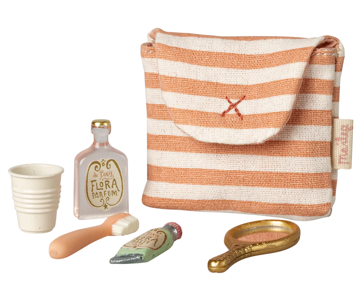 Toothbrush Set in Bag, Mouse- Coral Stripe
