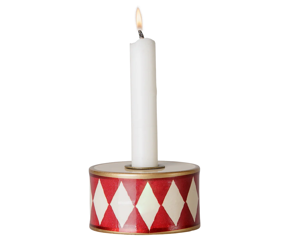 Candle holder,  Drum -off white/Red