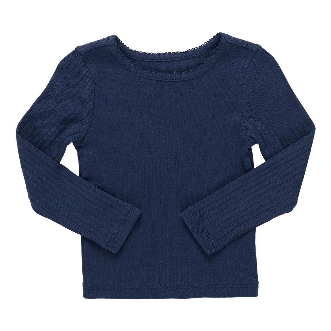 Seesaw Long Sleeve Rib T-shirt-Navy