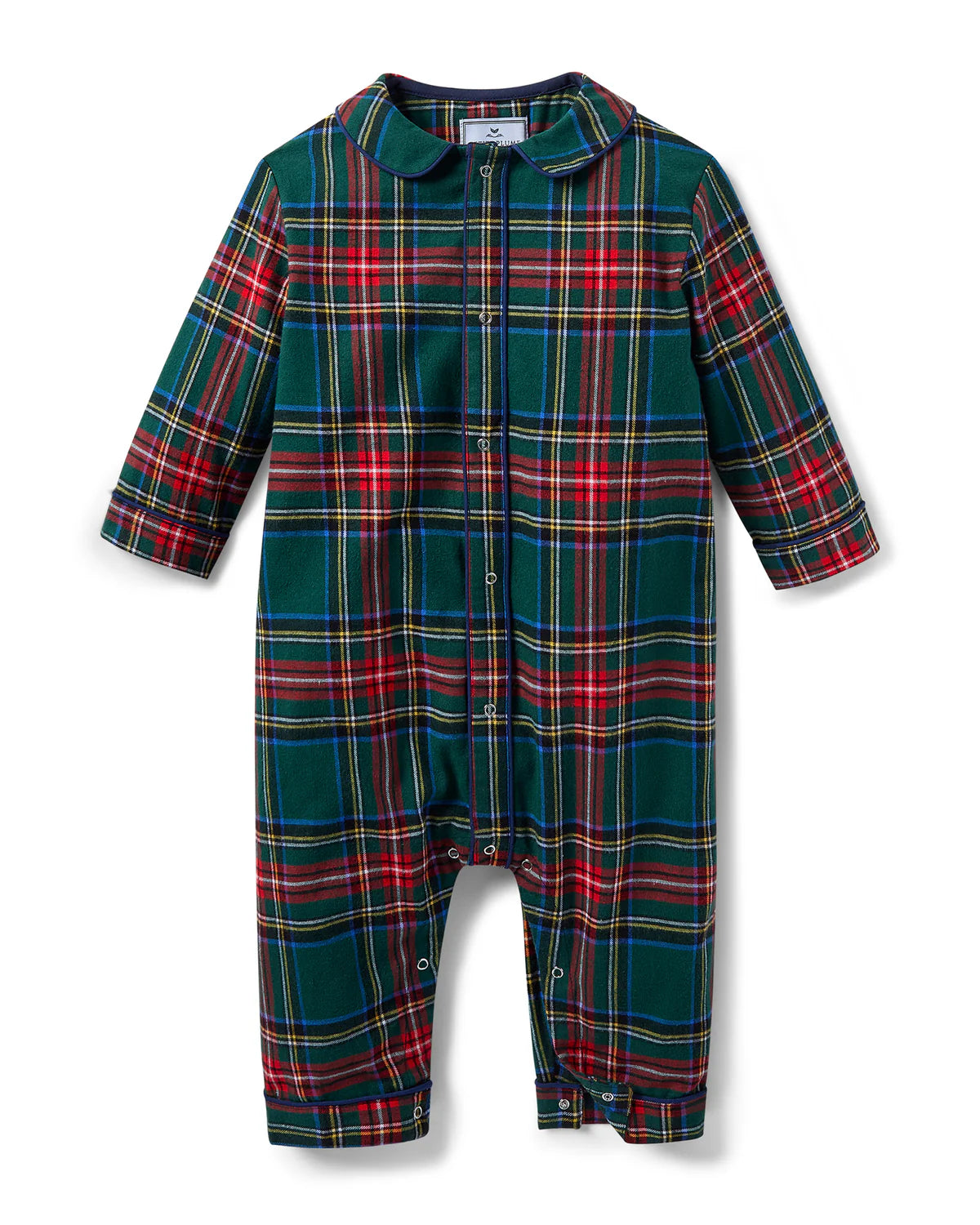 Baby Twill Cambridge Romper Kensington Plaid displayed flat showing vibrant pattern and cozy fabric.