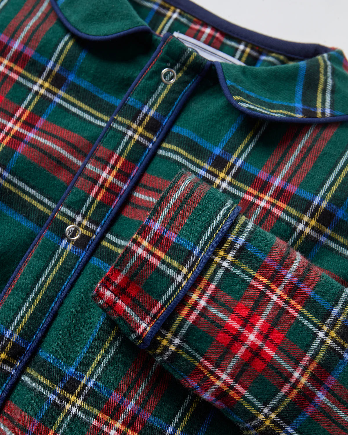 Close-up of the Baby Twill Cambridge Romper Kensington Plaid showcasing soft brushed twill texture.