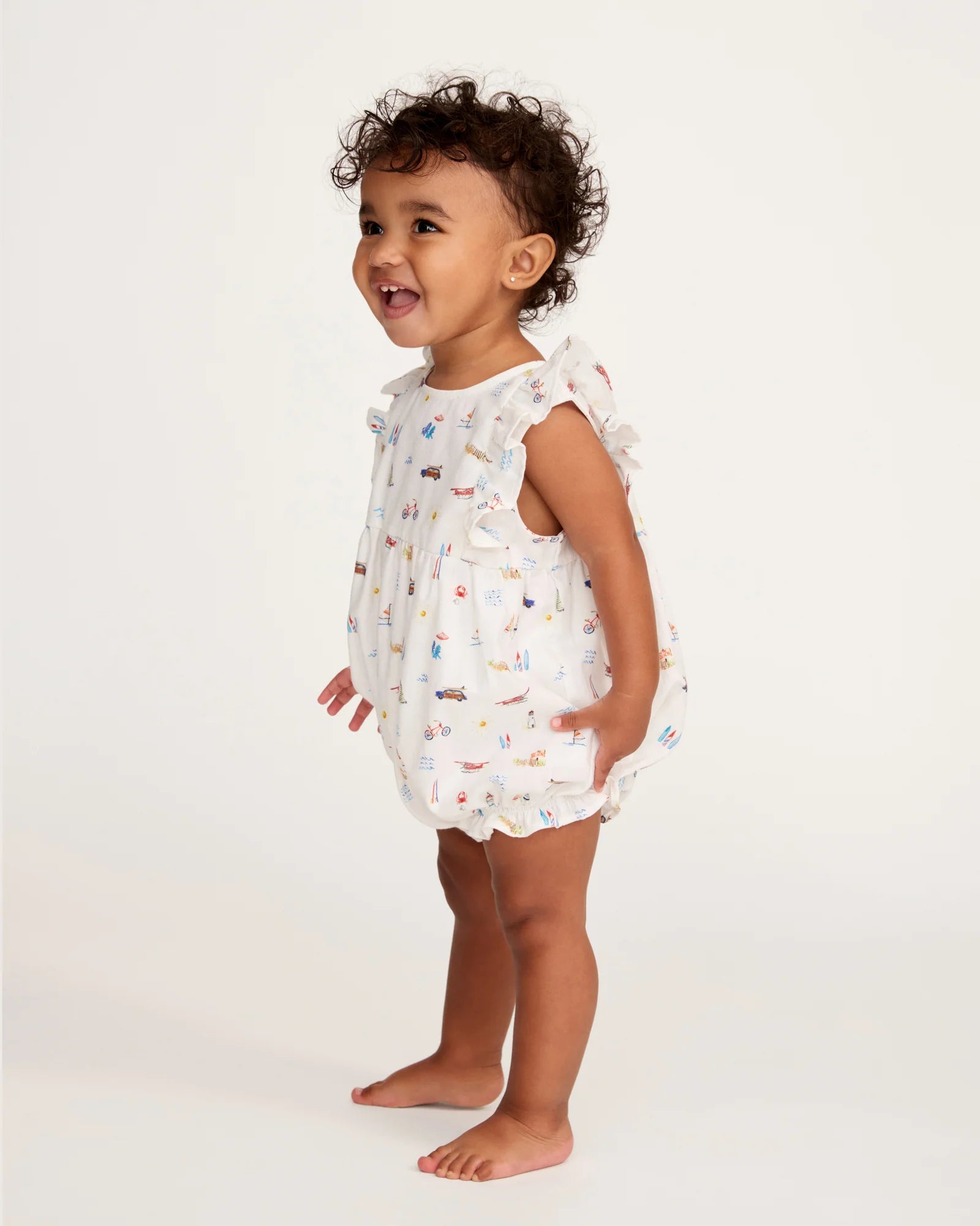 Baby's Twill Ruffled Romper in Summer Nostalgia