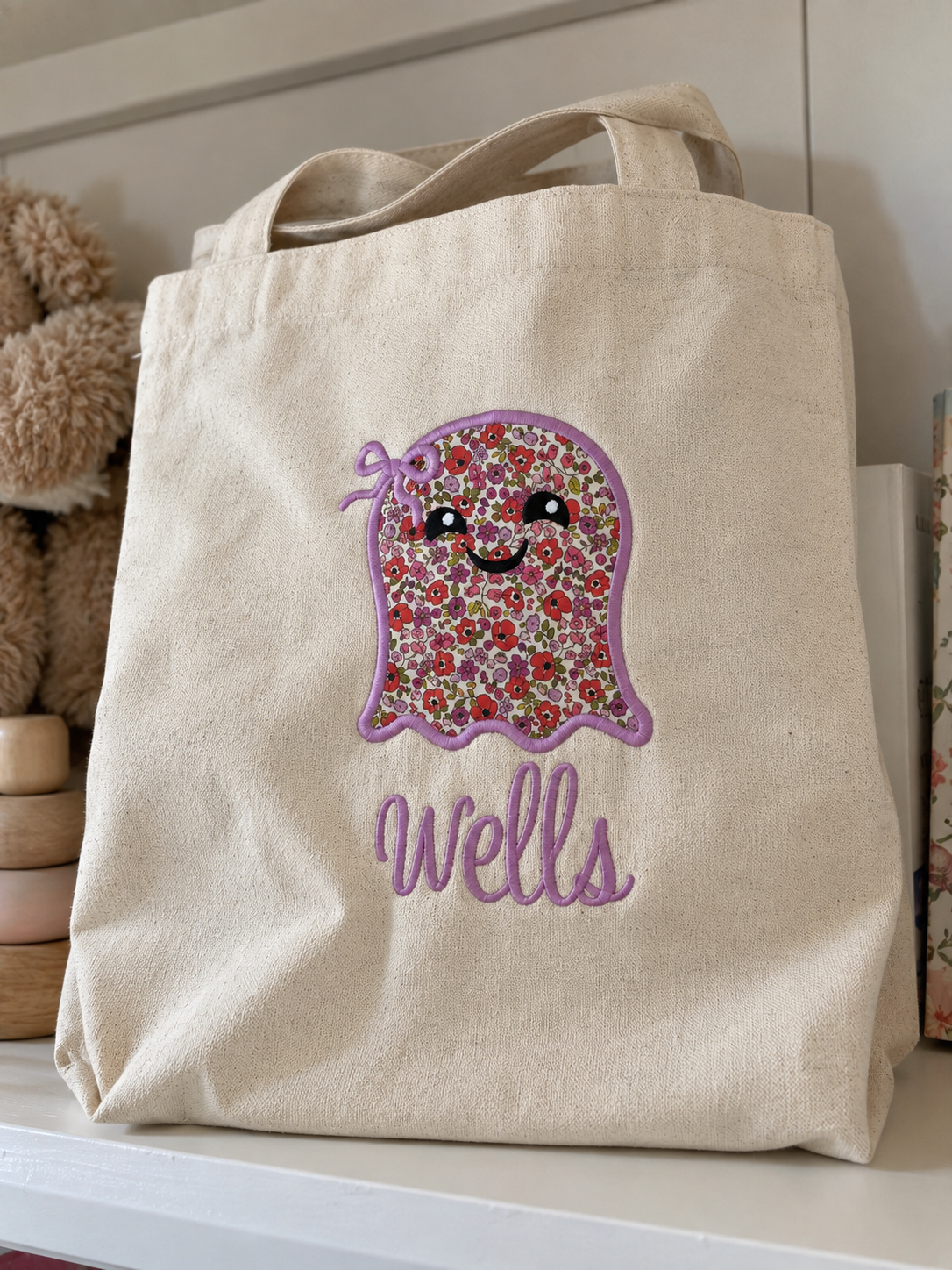 Personalized Halloween Boo Bag with Liberty Print Ghost