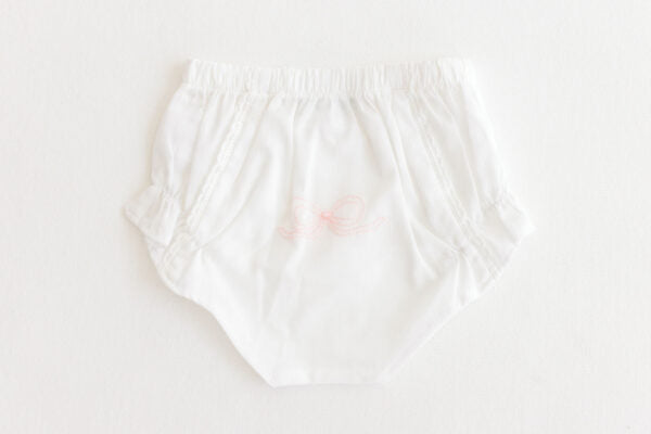 Diaper Cover White with Embroidered Pink Bow