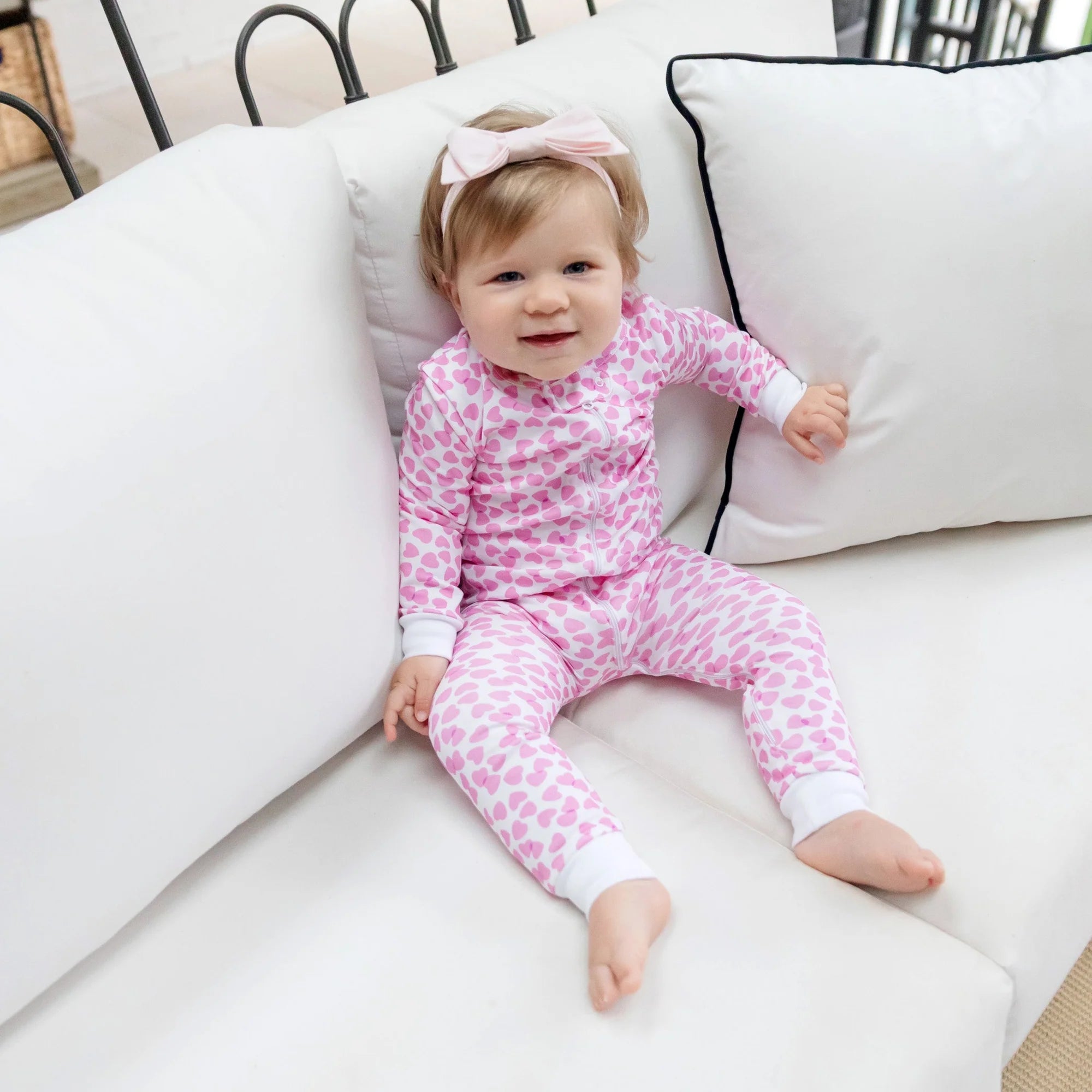 Parker Girls' Pima Cotton Zipper Pajama _Confetti Hearts Pink