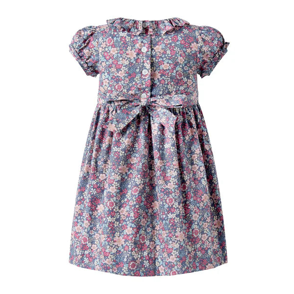 Grey/Pink  Floral SS Smocked Dress