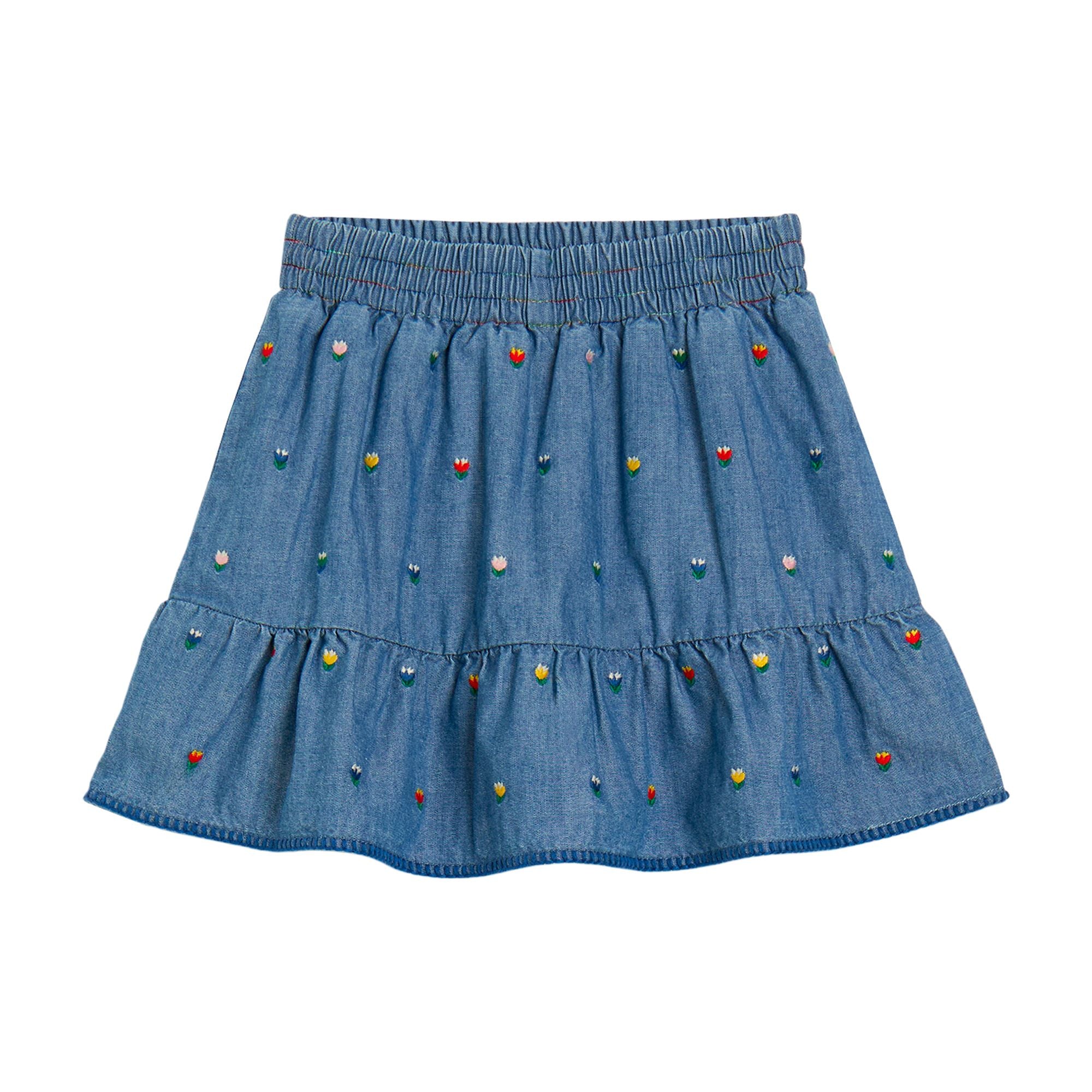Girl Chambray Skirt w/ Tulip Embroidery F26