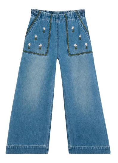 Girl Denim Pants w/Flowers Embroidery F26