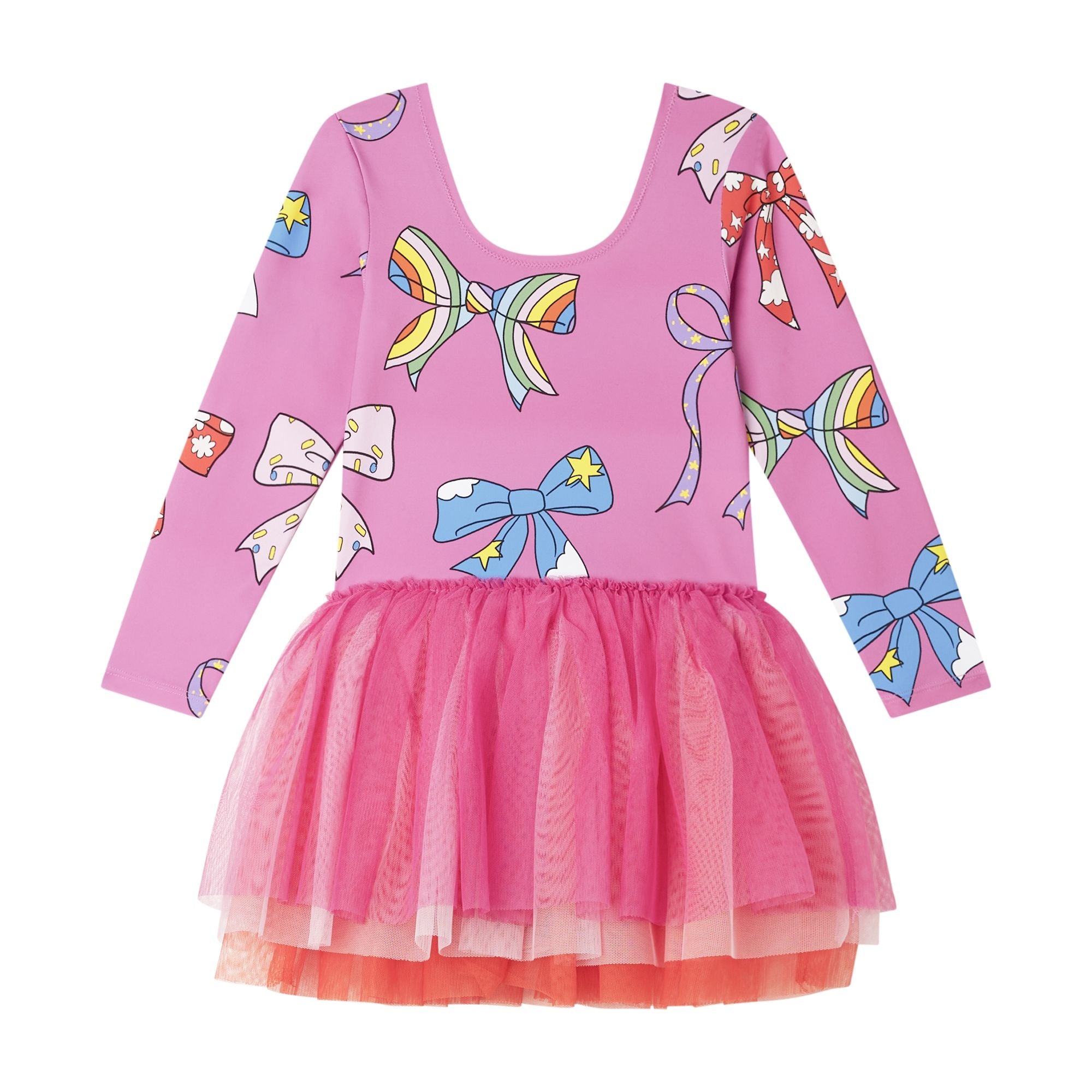 Long Sleeve Bows Dress with Tulle Skirt