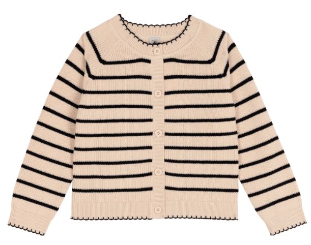 Girl Stripe Knit Cardigan Cream Navy F26