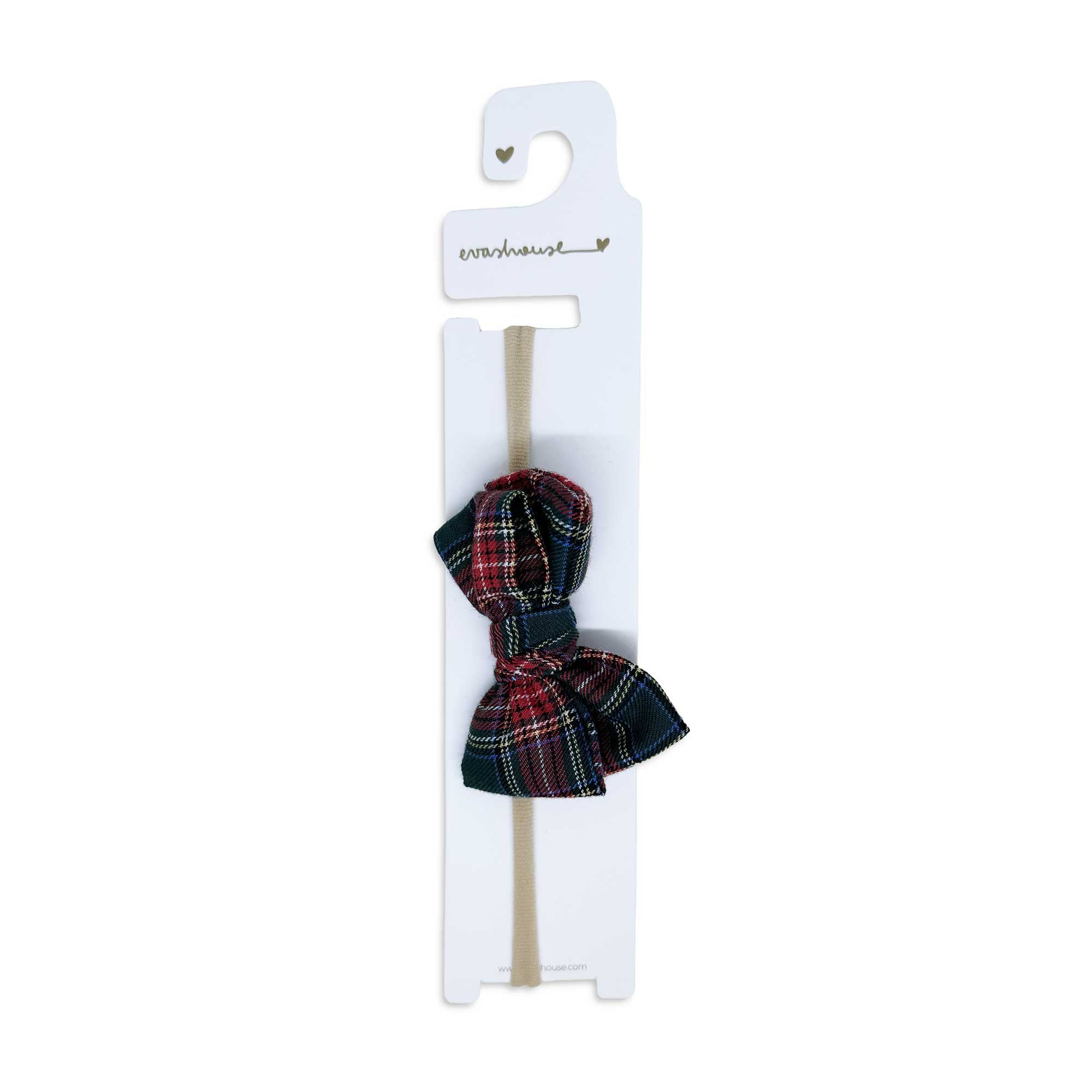 Plaid baby bow headband- Forest Green