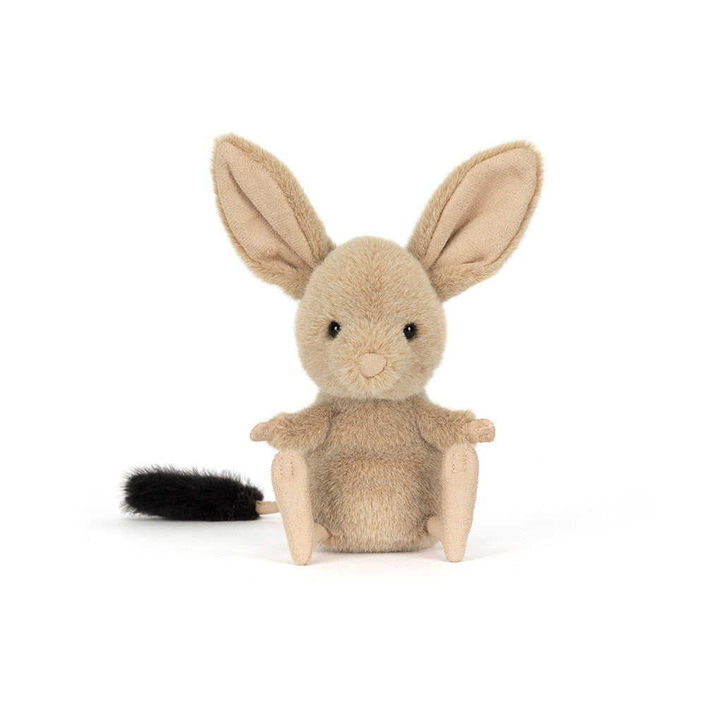 Cute Jerboa plush toy by JellyCat, featuring large floppy ears and a friendly expression, designed for cuddling.