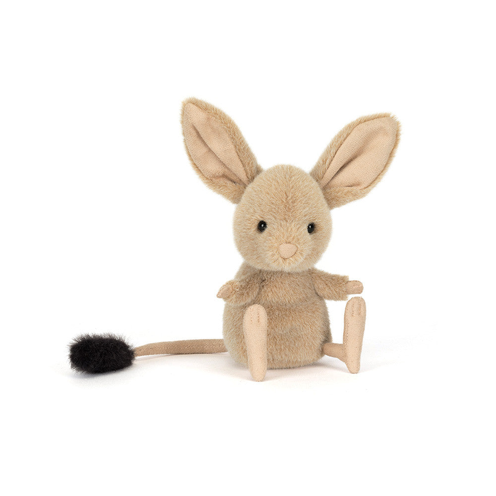 Adorable Jerboa stuffed animal by JellyCat, showcasing soft fur and a charming sitting pose, perfect for collectors.