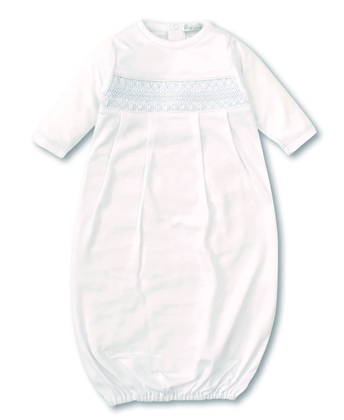 Hand Smocked CLB Charmed White/Lt Blue Sack Gown