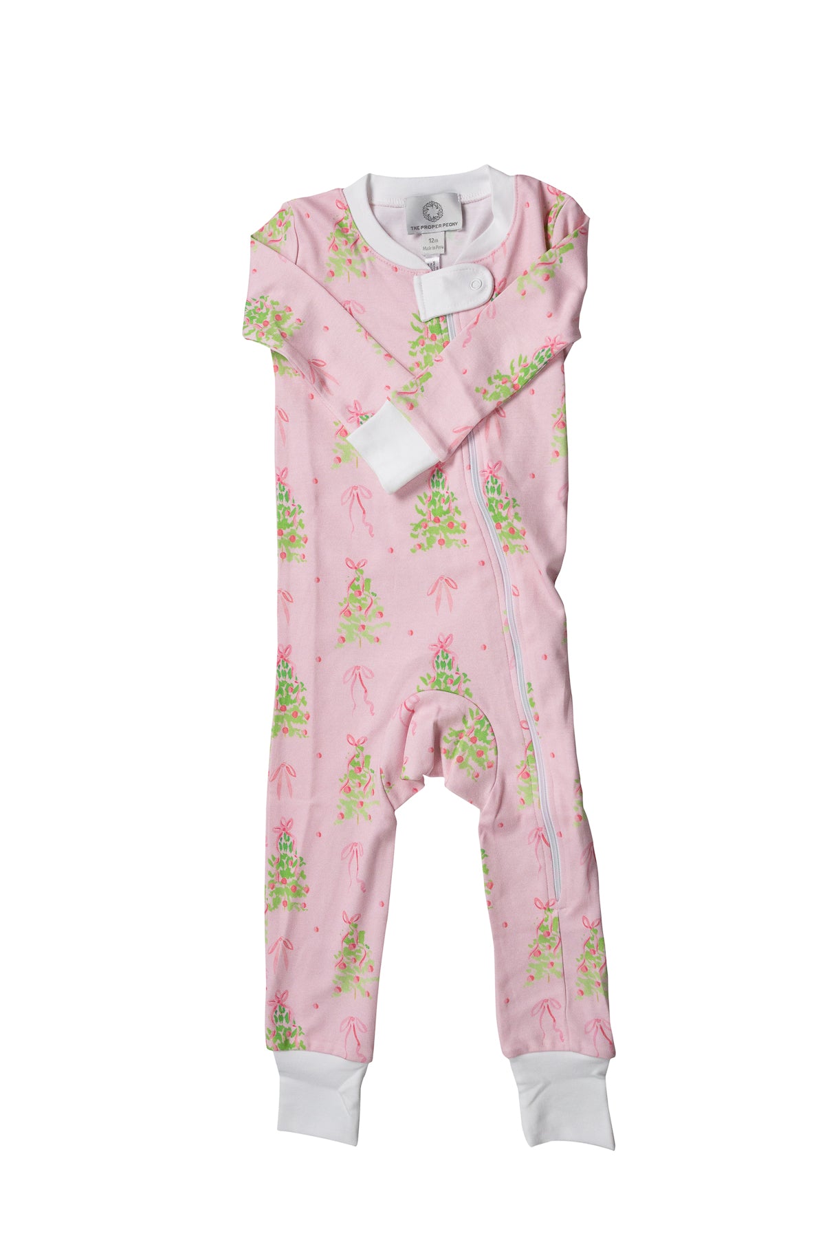 Stylish Pink Tinsel Footed Zipper PJ featuring a convenient zipper closure, ideal for easy diaper changes and snuggling.