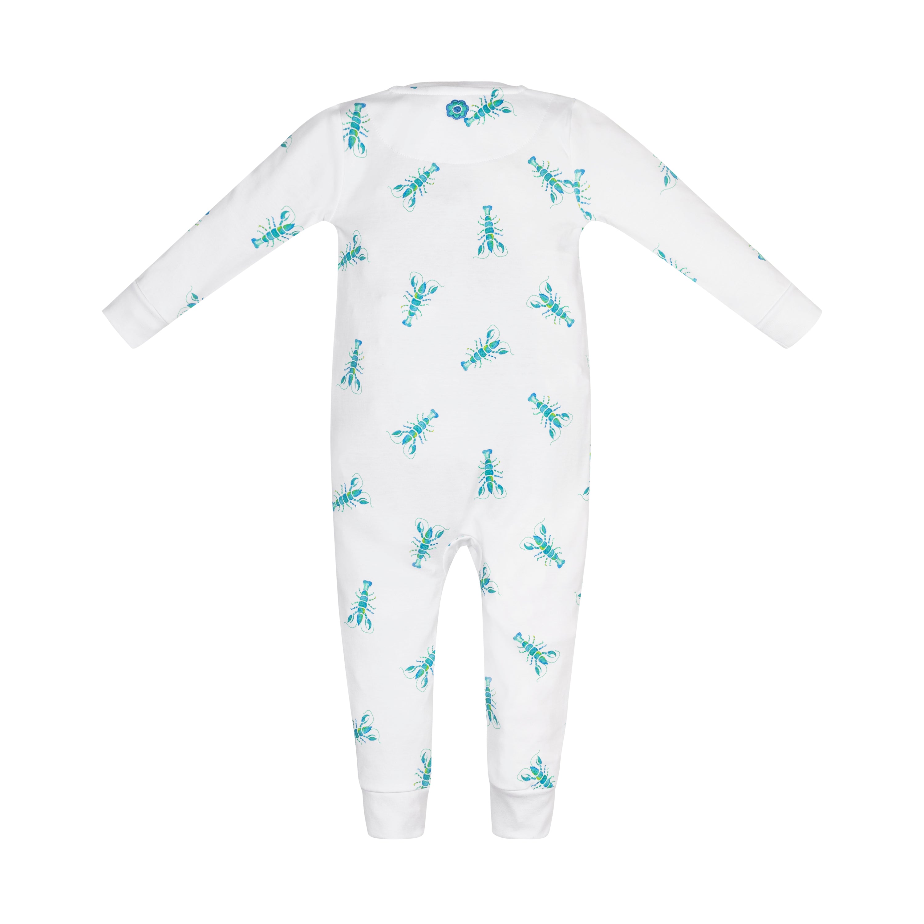 Back view of the Green Blue Lobster Zipper One Piece by Pocket Full of Posies, with a focus on the playful lobster pattern and comfortable fit.