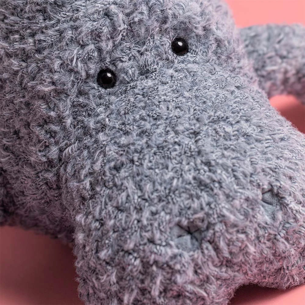 Close-up of Maffles Manatee SS26 by JellyCat, depicting details of his charming design and colorful features.