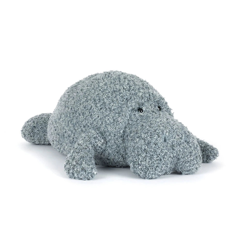 Maffles Manatee SS26, the whimsical candle enthusiast character from JellyCat, showcasing his love for Ocean Breeze and Candyfloss scents.