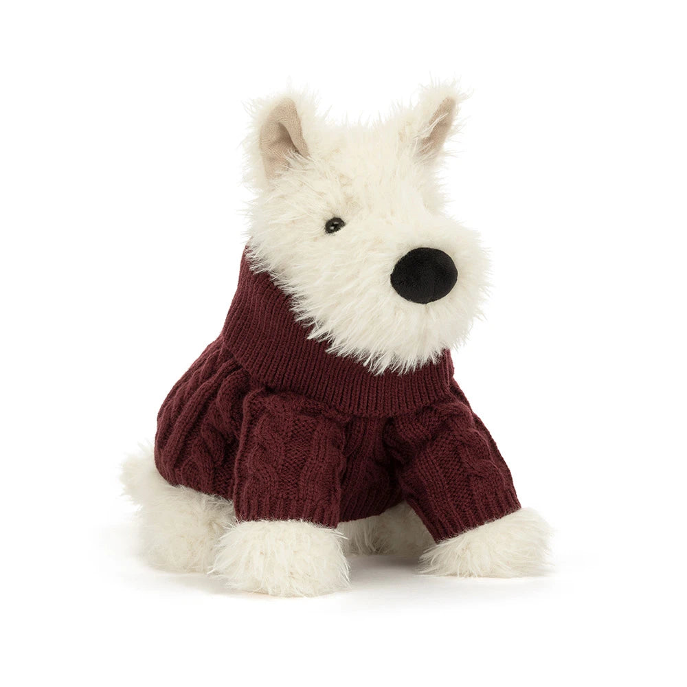 Munro Scottie Dog Winter Jumper Outfit JellyCat plush viewed from the front