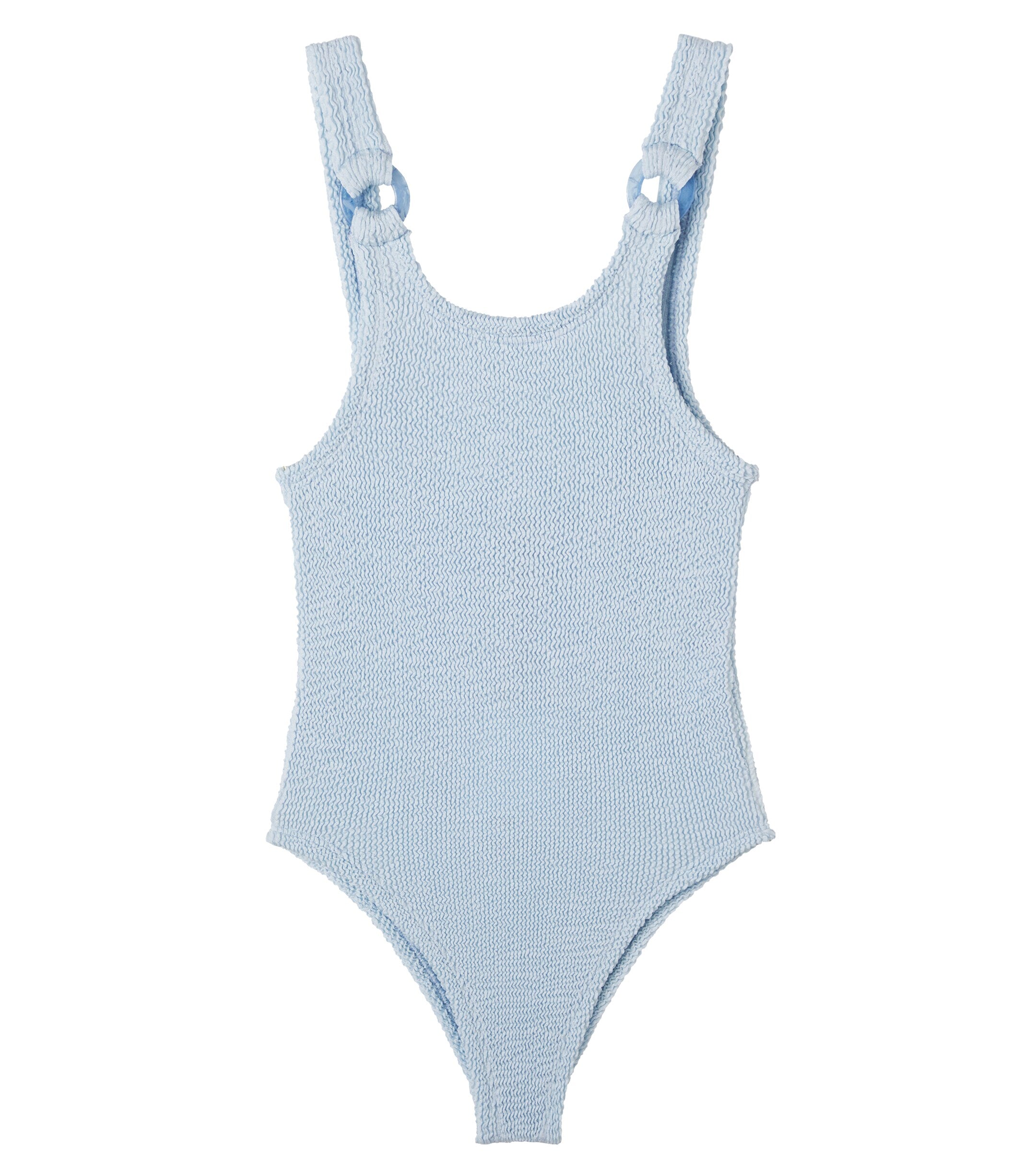 Crinkle Domino Swimsuit Metallic Ice Blue