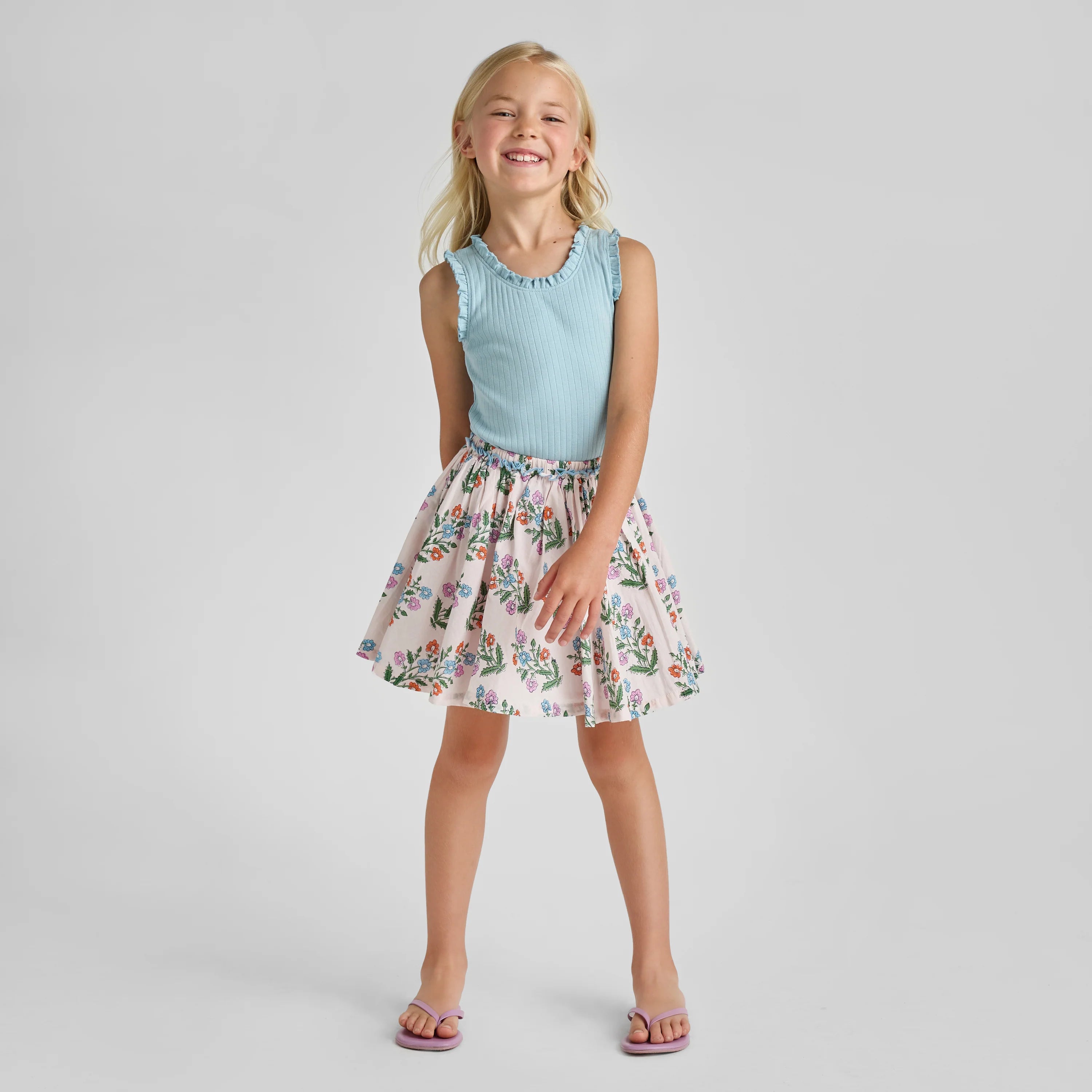 Girls Gianna Skirt Pink Dewdrop Block Print