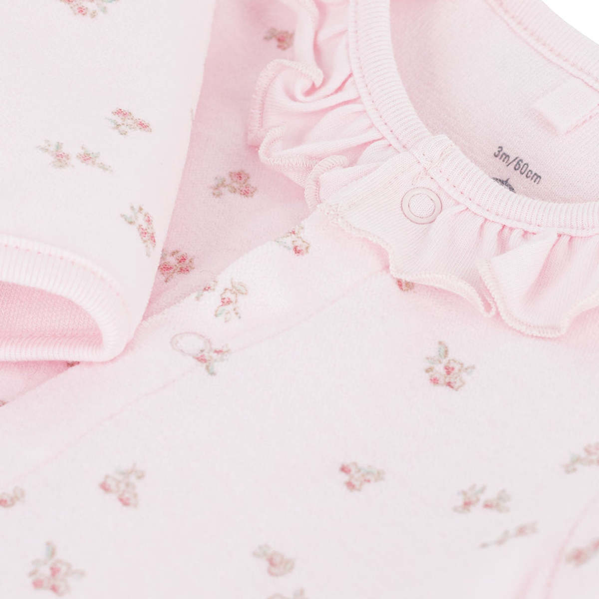 Baby Girl Velour Front Snap Floral Footie w/ Collar Pink F26